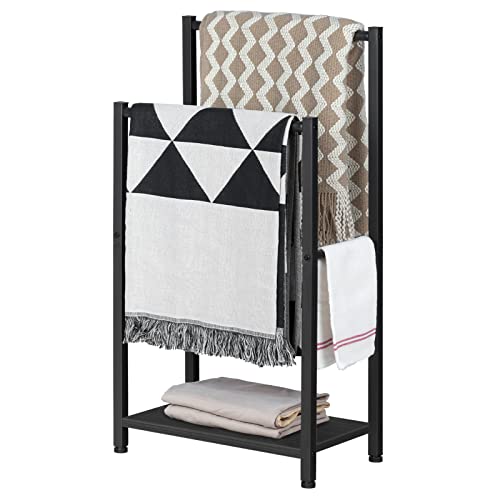 HOOBRO Free Standing Towel Rack for Bathroom, 16.5" L x 9.4" W x 31.5" H, 2 Tier Blanket Rack, Blanket Holder, Drying and Display Rack with Shelf, Black BB02LB01 - color: Black + Black, size: 16.5"L x 9.4"W x 31.5"H