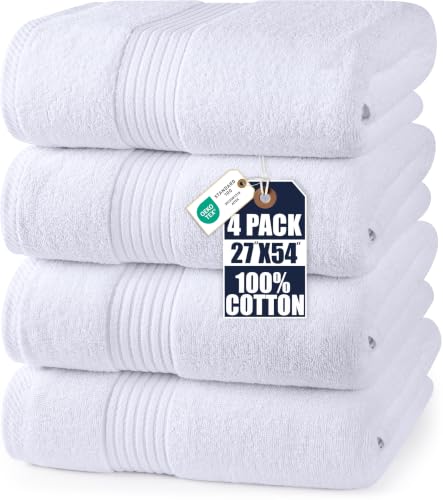 Utopia Towels Luxurious Bath Towels Set, 27x54 in, 4 Pack, Soft, White | Soft Luxurious Ring Spun Cotton Bath Towels - Lightweight, Highly Absorbent, Quick-Drying, Ideal for Daily Use - color: White