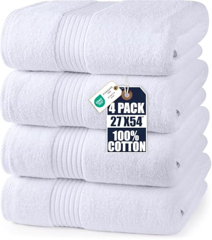 Utopia Towels Luxurious Bath Towels Set, 27x54 in, 4 Pack, Soft, White | Soft Luxurious Ring Spun Cotton Bath Towels - Lightweight, Highly Absorbent, Quick-Drying, Ideal for Daily Use - color: White