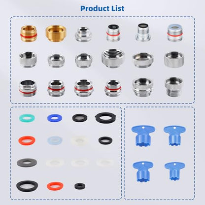 18-PCS Brass Faucet Adapter Kit, Metal Kitchen Sink Faucet Aerator Adapters | Male Female Connectors for Bathroom Removable Aerator Faucets, Garden Hose, RV, 4 PCS Aerator Removal Tools, Easy DIY Install - style: Equipped with 4 Aerator Removal Wrench Too