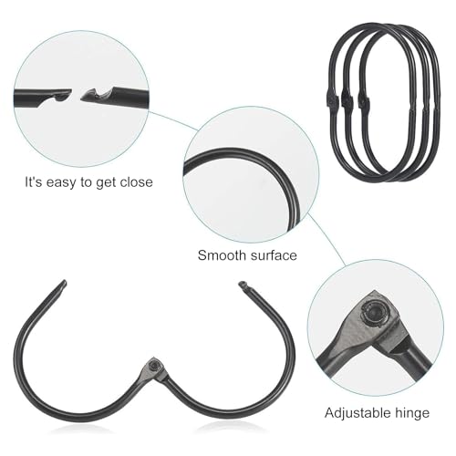 Shower Curtain Hooks 12Pcs Rust Proof Metal Double Glide Shower Hooks Rings for Bathroom Shower Rods Curtains Smooth Gliding Curtain Hooks Bathroom Accessories Black