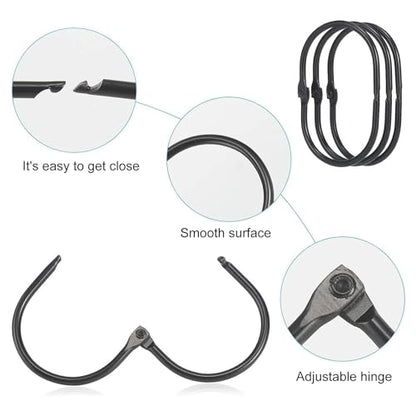 Shower Curtain Hooks 12Pcs Rust Proof Metal Double Glide Shower Hooks Rings for Bathroom Shower Rods Curtains Smooth Gliding Curtain Hooks Bathroom Accessories Black