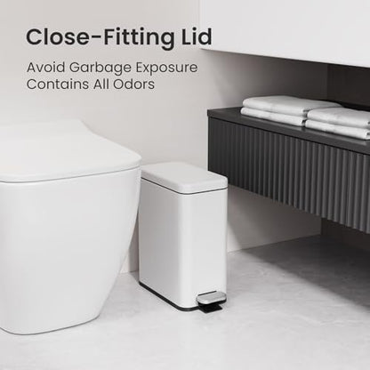 Cesun 2.6 Gallons Small Bathroom Trash Can with Lid Soft Close, White | Removable Inner Bucket, Small Stainless Steel Garbage Can for Bedroom/Office, Hands-Free Step Pedal, Fingerprint-Resistant - color: White