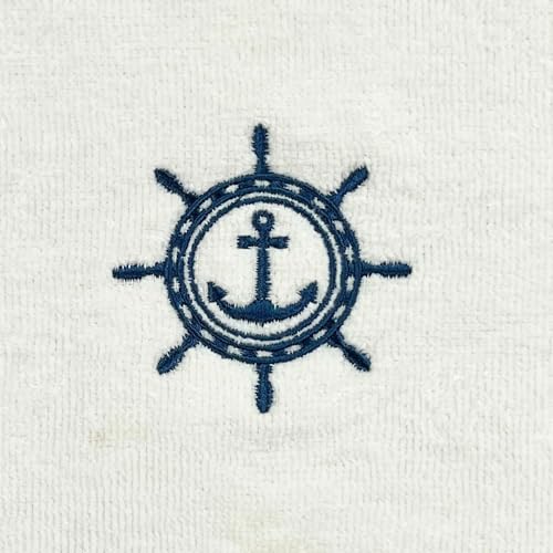 Serafina Home Summer Soft Absorbent Bathroom Coastal Guest Embroidered Fingertip Towels: Nautical Captain's Wheel Design, 2 Piece 12" x 18" Inches - color: Captains Wheel