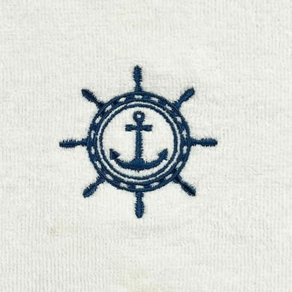 Serafina Home Summer Soft Absorbent Bathroom Coastal Guest Embroidered Fingertip Towels: Nautical Captain's Wheel Design, 2 Piece 12" x 18" Inches - color: Captains Wheel