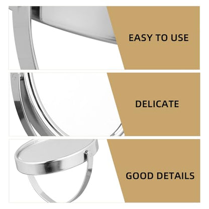 DECHOUS Double-Sided Oval Desktop Makeup Mirror Silver, Rotatable Beauty Vanity Mirror with Swivel Stand for Home Dressing Table and Personal Grooming