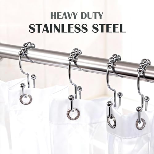 Shower Curtain Hooks, Stainless Steel Double Glide Rings, Polished Nickel, 12 Pack, Rust-Resistant, Universal Fit - color: Nickel