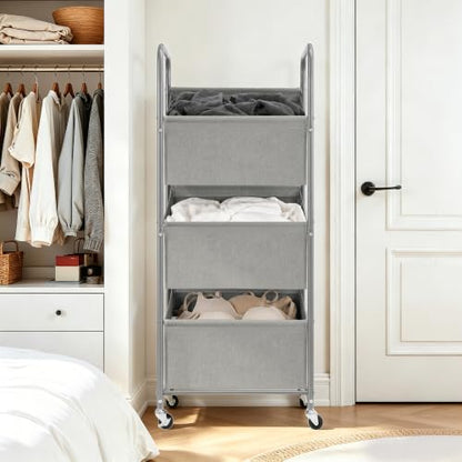 STO STO 3-Tier Vertical Rolling Laundry Hamper, Removable Bags, Gray Faric | 120L Capacity, Space-Saving Vertical Design, Rust-Resistant Steel Frame, Lockable Wheels, Ideal for Apartments & Small Spaces - color: Gray Faric, size: 3-Tier