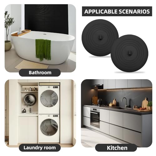 Tub Stopper 2PCS,Bathtub Drain Stopper,6 inches Bathtub Tub Drain Cover Stopper,Silicone Drain Plug,Kitchen Bathroom Hair Water Shower Stopper,Large Bathroom Laundry Accessories (Black/Black) - color: Black/Black