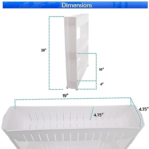 Slim Rolling Storage Cart - Narrow Slide Out Shelving Utility Cart - Mobile Storage for Laundry, Bathroom, Kitchen & Between Washer and Dryer. - color: White