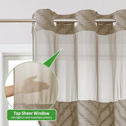 eachope No Hook Boho Farmhouse Shower Curtain with Snap-in Fabric Liner set-71Wx74H(72H),Beige Tufted Chevron Striped Hotel Grade Cloth Shower Curtains for Bathroom with Window,Water Repellent - color: Beige, size: 71"W x 74"L (Pack of 1)