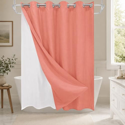No Hook Shower Curtain Set with Snap-in Detachable Liner, 230 GSM Waffle Weave Fabric, Heavy Duty Water-Repellent, Terracotta, 72 x 86 Inch - color: Terracotta, size: 72"W x 86"L (Pack of 1)