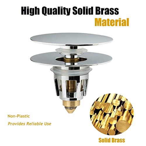 Universal Bathroom Sink Drain Stopper, Fits Most Pop-Up Drains for Vessel Sink Lavatory Vanity, Sink Drain Strainer with Detachable Hair Catcher, Tested by Plumber in US (Chrome Plated) - color: Chrome Plated