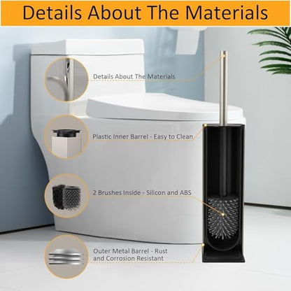 BGL Toilet Brush and Holder Set Brushed Nickel Aluminium Freestanding Toilet Bowl Cleaner Brush and Holder for Bathroom Storage and Organization, Square Design Sturdy and Space Saving - color: Brushed Nickel
