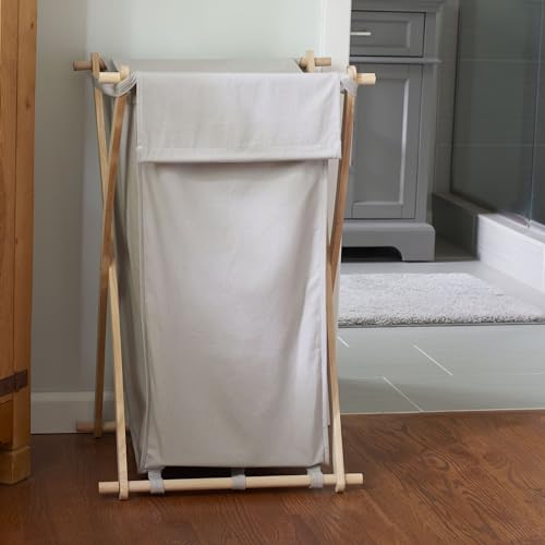 Household Essentials X-Frame Wood Laundry Hamper, Folding Wood Frame with Washable Gray Poly-Cotton Bag Large - color: Gray, style: Hamper