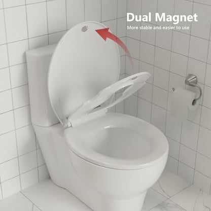 Toilet Seat, Round Toilet Seat with Toddler Seat Built in, Potty Training Toilet Seat Round Fits Both Adult and Child, with Soft Close, Never Loosen, Easy Install and clean - White, Round - color: White, size: Round with Toddler Seat