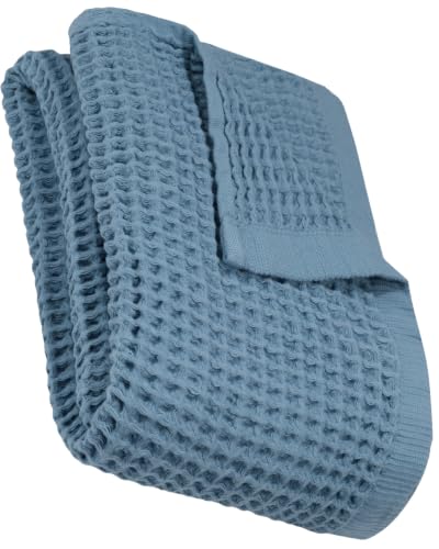 DEMMEX Organic Cotton Waffle Weave Turkish Bath Towel - Ultra Soft Lightweight Quick Dry, Oeko-Tex Certified, 100% Turkish Cotton (Blue, Large (60x30)) - color: Blue