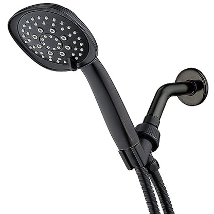 AquaDance, Oil-Rubbed Bronze Luxury Square 6-setting High-Pressure Hand Extra-Long 72" Stainless Steel Hose, Bracket, Solid Brass Fittings, Finish. Premium Handheld Shower Head from Top American - color: Oil Rubbed Bronze