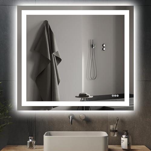 Hivone 40"X36" LED Bathroom Mirror with Lights, Anti-Fog, Dimmable, Backlit + Front Lit, Smart Bathroom Vanity Mirror, Memory Function, Shatterproof, Tempered Glass (Horizontal/Vertical) - size: 40"L x 36"W