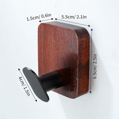 DELITON Acacia Wooden Towel Hooks Red Brown, 4 Pack Sticky Hooks for Hanging Towels, Coat, Hat, Robe, Heavy Duty, No Damage - color: Brown