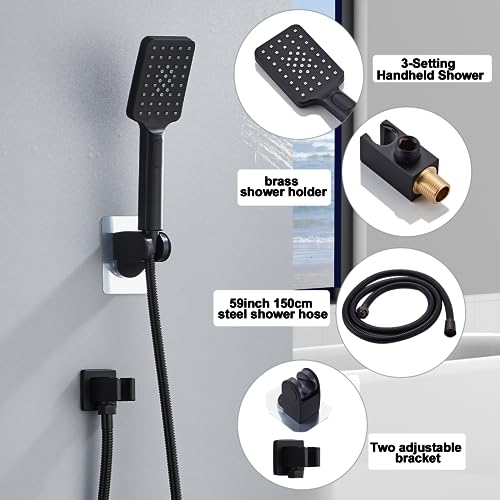 8 Inch Shower Faucet Set Ceiling Mount, High Pressure Rainfall Shower System Square Rain Shower Head with Handheld Spray Combo, Ceiling Luxury Rainfall Shower Fixtures Matte Black (3-Setting) - color: Matte Black, style: 8 Inch-3 Setting