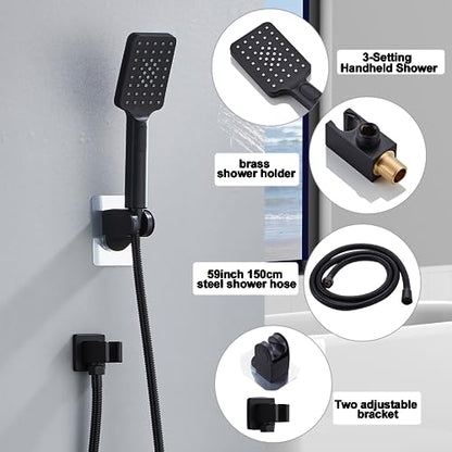 8 Inch Shower Faucet Set Ceiling Mount, High Pressure Rainfall Shower System Square Rain Shower Head with Handheld Spray Combo, Ceiling Luxury Rainfall Shower Fixtures Matte Black (3-Setting) - color: Matte Black, style: 8 Inch-3 Setting