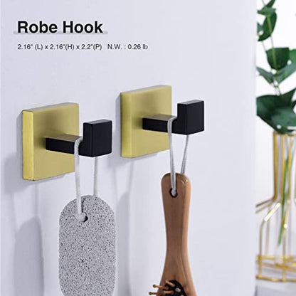 TRUSTMI 5-Piece Bathroom Hardware Set Wall Mount, Black/Gold | SUS304 stainless steel, laser-welded seamless, 23.6" bar, 10.6" ring, 6.3" holder, 2 hooks, hardware included - color: Brushed Gold & Black