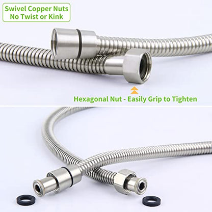 Angle Simple Brushed Nickel Flexible Shower Hose 59 Inches, 1/2" IPS | Stainless Steel Replacement Handheld Shower Head Hose, No Tangles - color: Brushed Steel, size: 59 Inch