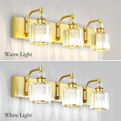 Ralbay Crystal Vanity Light 3 Light Gold Crystal Bathroom Vanity Lights Fixtures Over Mirror Modern Gold Vanity Light - color: Gold, size: 24 inch