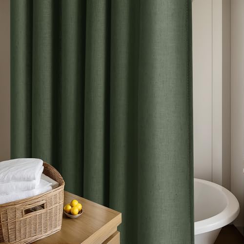 Olive Green Shower Curtain for Bathroom Water Repellent 72x78 Inch | Linen Textured, Country Boho Farmhouse Neutral, Shower Curtains, Bath Cloth Fabric Drapes, with Hooks, Green, 78 Inch Length - color: Olive Green, size: 72"W x 78"L (Pack of 1)
