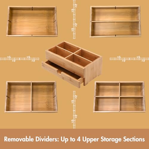 GOBAM Makeup Storage Drawer Organizer Bamboo Wood Cosmetic Display Box, Large Capacity Bathroom Beauty Countertop Organizer, Great for Bathroom Dresser - size: X-Large