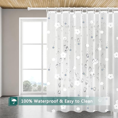 Shower Curtain Liner, 100% Waterproof Peva Shower Curtains with 3 Duty Heavy Bottom Magnets and 12 Rust Proof Grommets, 72x72 Weighted Shower Liner for Shower Stall, Bathtubs - color: Flowers and Stars