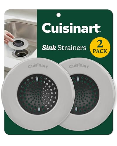Cuisinart Stainless Steel Kitchen Sink Drain Strainer, 2-Pack, 4.35" | Fits standard 3.5in drains, silicone base and mesh, scratch-safe on steel or porcelain, enamel-coated to resist rust - color: Light Gray