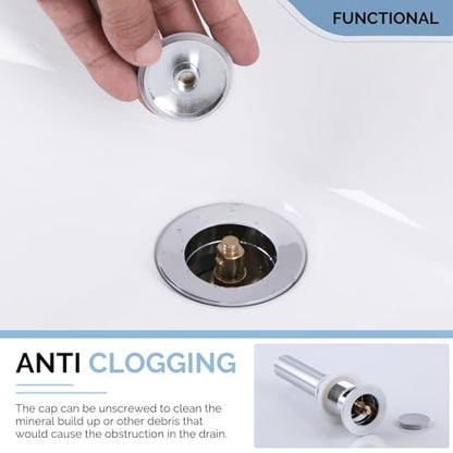 Angle Simple Bathroom Sink Drain Chrome, Pop Up Drain Stopper with Overflow | Brass Sink Stopper Assembly, Fits Lavatory & Vanity Sink with 1.61 to 2 Inches Drain Hole - color: Chrome