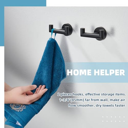 Matte Black Double Towel Hooks for Bathrooms, 2 Pack, Wall Mounted | Rustproof 304 Stainless Steel, Heavy-duty 11lbs Robe Hooks for Towels, Coats, Bags, Shower, Kitchen, Entryway Storage Hook - color: Matte Black
