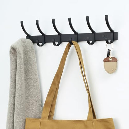 Coat Rack 2 Pack Wall Mounted - 6 Double Hooks, Matte Black, Heavy Duty, Aeropace Grade Aluminum Alloy, Metal Coat Hook Hanger Entryway Bathroom (6 Double Hooks - 2 Pack) - color: Matte Black, size: 6 Hooks - 2 Pack
