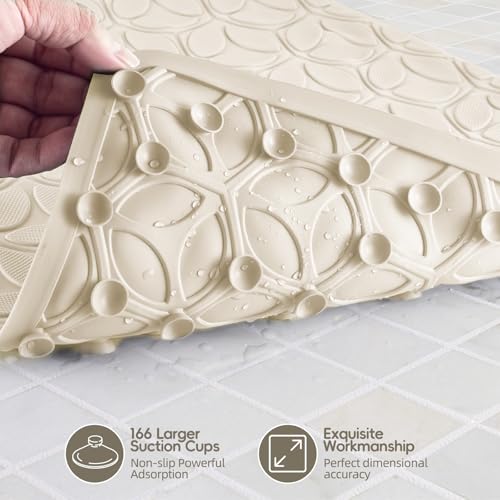 Non-Slip Rubber Bathtub Mat with Suction Cups, 16 × 28 Inch (Beige) | 100% Rubber, Leaf Texture. Vacuum Suction Cups. Soft on Touch. BPA/PVC-Free. Machine Wash. Safe For Bath, Shower, Pet Dogs. - color: Beige, size: 28" x 16" (Rectangular)