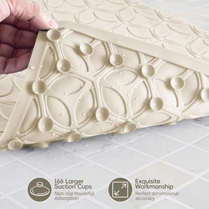 Non-Slip Rubber Bathtub Mat with Suction Cups, 16 × 28 Inch (Beige) | 100% Rubber, Leaf Texture. Vacuum Suction Cups. Soft on Touch. BPA/PVC-Free. Machine Wash. Safe For Bath, Shower, Pet Dogs. - color: Beige, size: 28" x 16" (Rectangular)