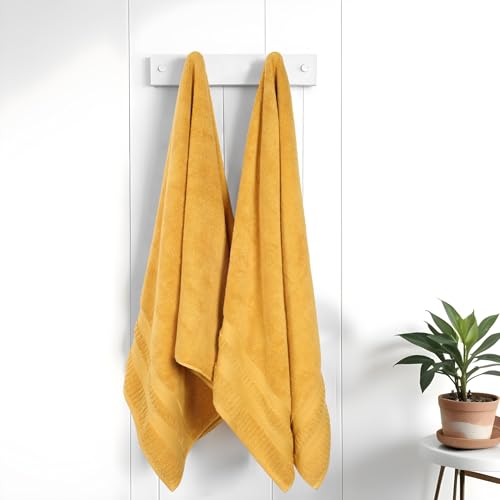 Superior Venice Zero Twist Cotton Medium Weight Bath Sheets, for Guest Bath, Bathroom, Shower, Spa, Plush Towels, Essentials, Ribbed Textured Border, Oversized Towels, Set of 2, Gold