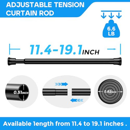Spring Tension Curtain Rod 12-19 Inch, 2 Pack Tension Rods, Black | No Drill, PVC Anti-Slip Caps, Rust Resistant, Stylish, Cost Effective, Fits Window Kitchen Curtain Doorway Bathroom Closet - color: Black, size: 12-19 inch-2Pack