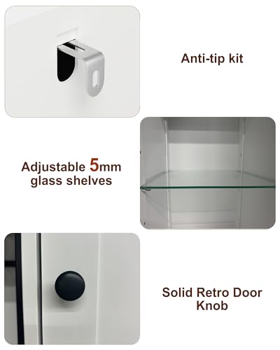 HAIOOU Tall Narrow Bathroom Storage Cabinet with Light for Small Spaces | 11.8"W Skinny Bathroom Cabinet with Adjustable Glass Shelves,Standing Slim Cabinet for Bathroom, Living Room, White - color: White