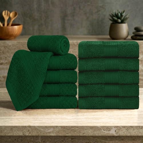 100% Cotton Washcloths 12x12 Inches, 600 GSM, Soft & Absorbent, Durable, Set of 10, Green - color: Green, size: Washcloth Set of 10