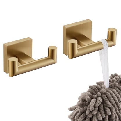 KOKOSIRI Robe Hooks Bath Towel Hooks Bathroom Hardware Double Coat Hooks Wall Mounted, 2 Pack Champagne Bronze Stainless Steel B1015CPG-P2 - color: Champagne Bronze, size: 2 Pack