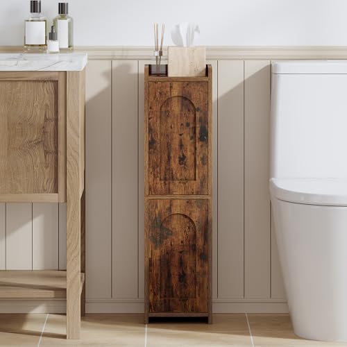Hzuaneri Bathroom Storage Cabinet, Small Corner Floor Cabinet with 2 Doors | Narrow Toilet Paper Cabinets with Adjustable Shelf, Bathroom Organizer for Small Spaces, 7.9"D x 7.9"W x 29.5"H Rustic Brown - color: Rustic Brown, size: 7.9"D x 7.9"W x 29.5"H