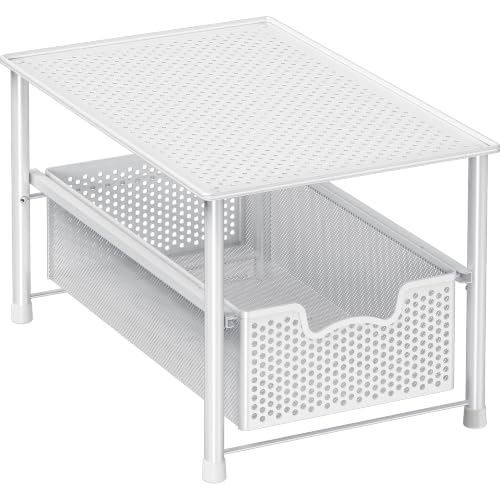 Simple Houseware Stackable Under Sink Sliding Basket Drawer, White | Perforated Free Standing Organizer, Kitchen/Pantry/Cabinet/Counter - color: White