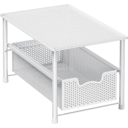 Simple Houseware Stackable Under Sink Sliding Basket Drawer, White | Perforated Free Standing Organizer, Kitchen/Pantry/Cabinet/Counter - color: White