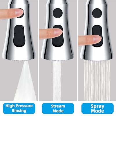 Hibbent Pull Down Kitchen Faucet Head Replacement, 3-Function NSF/ANSI/CAN 61 & CUPC Certified Sink Spray Nozzle, 15 Adapters, Compatible with Moen, Delta, Kohler Faucets, Chrome (Shiny Silver) - color: Chrome, style: Stay on sprayer without hold button