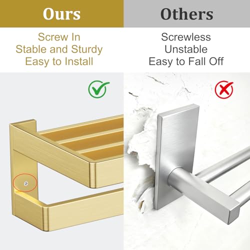 Towel Racks Double Towel Bar,Brushed Gold Towel Holder 23.6-inch Stainless Steel Bathroom Hardware Accessories Set - color: Brushed Gold, size: 23.6inch