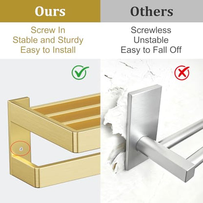 Towel Racks Double Towel Bar,Brushed Gold Towel Holder 23.6-inch Stainless Steel Bathroom Hardware Accessories Set - color: Brushed Gold, size: 23.6inch