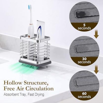 Shinowa Toothbrush Holder Wall Mounted for Bathroom 2 Slots, Silver | Stainless Steel Electric Toothbrush Toothpaste Holder with Fast Dry Tray, Adhesive and Countertop Bathroom Accessories - color: Silver